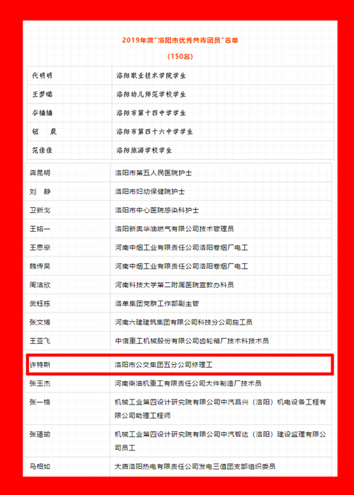 公交五分公司、許特斯受到團市委表彰